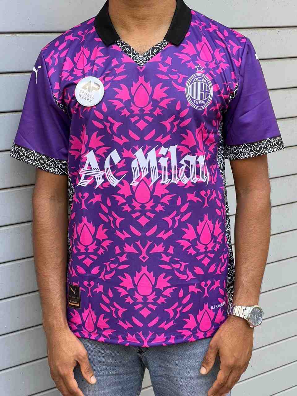 Ac Milan Maldini Football Jersey, Likely A 2006/07 Special Purple Edition Collar With Half Sleeve.