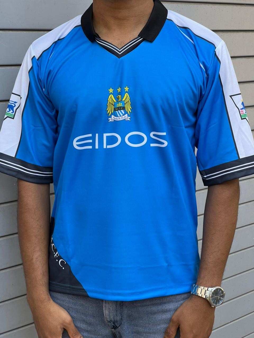 Manchester City 1999/2001 Home Retro Jersey Collar With Five Sleeve