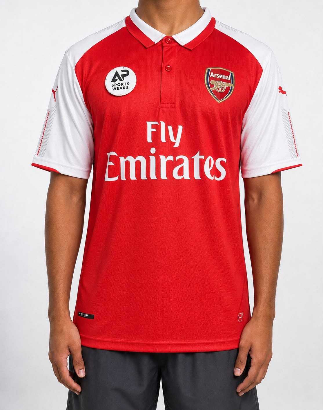 Mesut Ozil, Gunners 2017-18 Home Kit, Collar & Half Sleeve Premium Embroidery