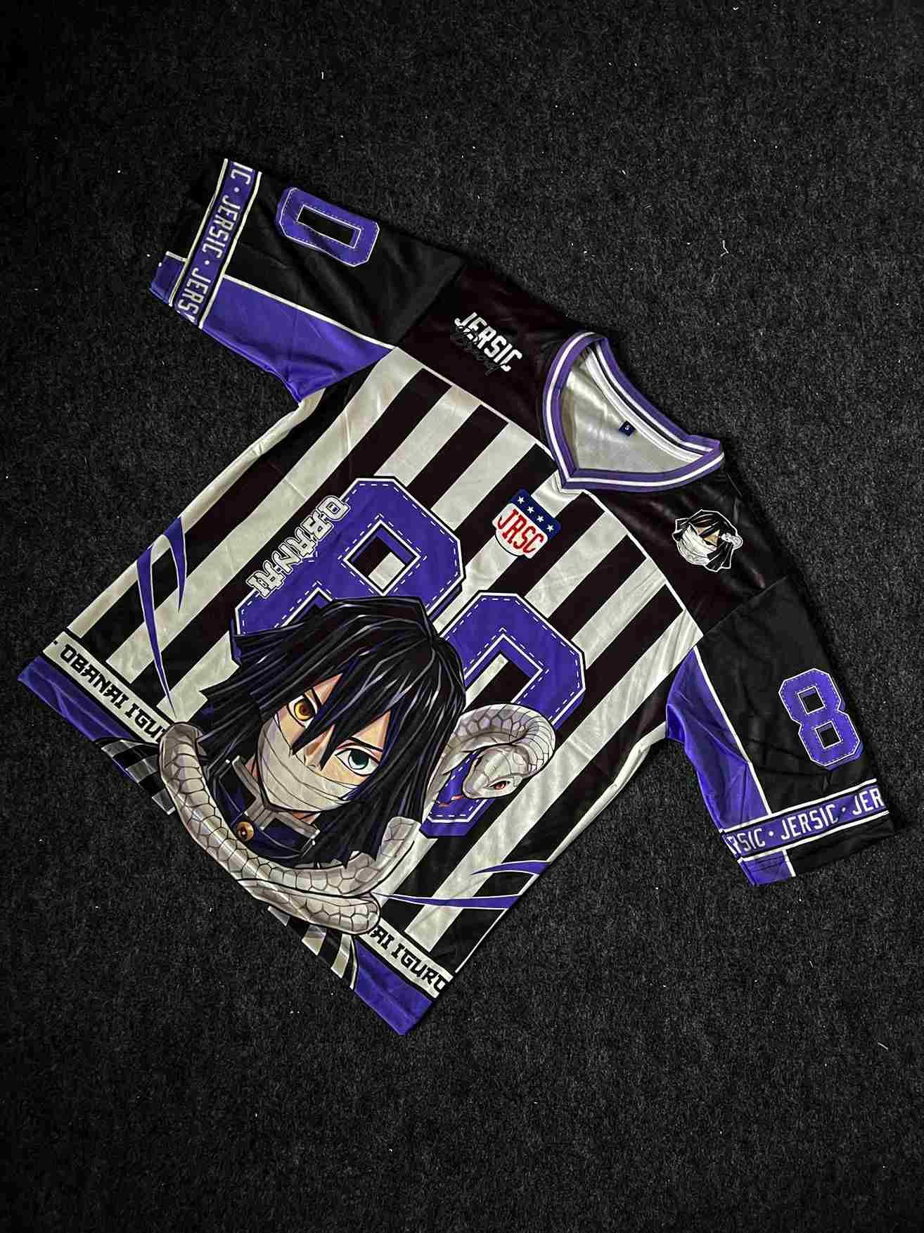  Jersic Obanai Iguro Demon Slayer Anime Special Edition Kit , Round Neck And Half-sleeve