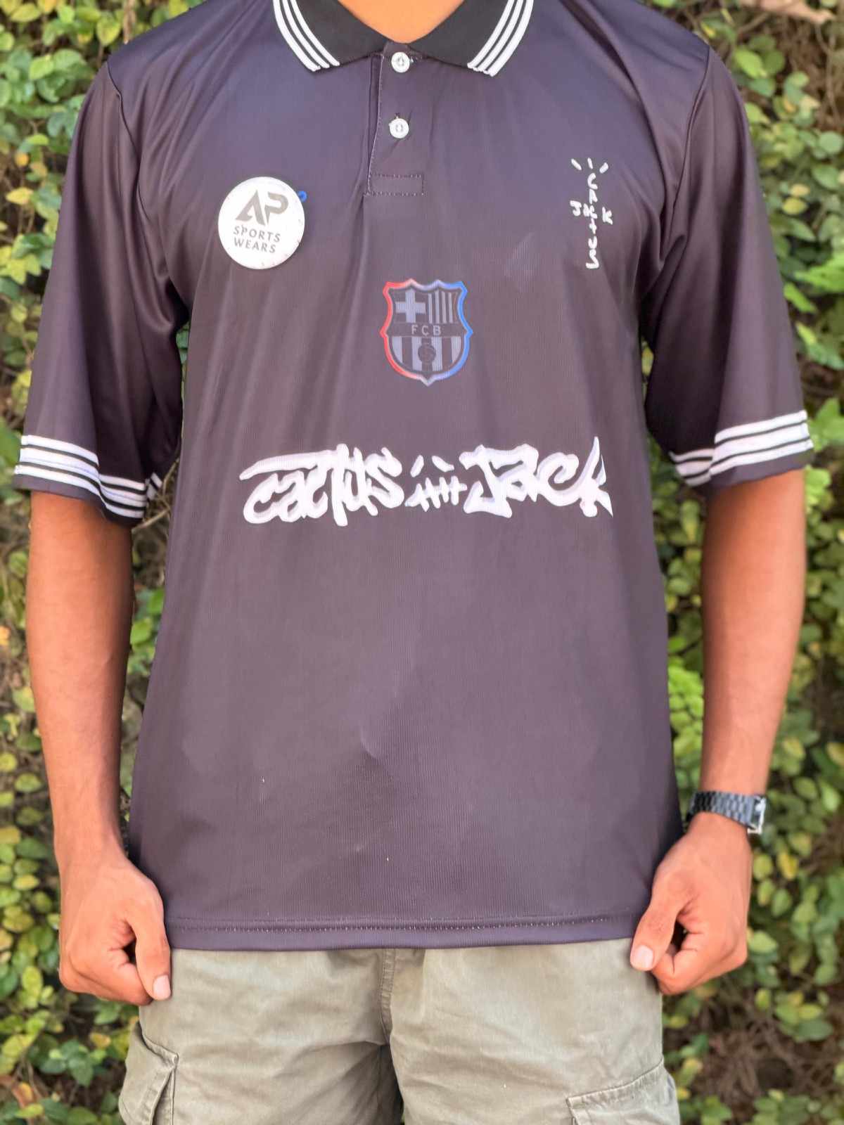 Fc Barcelona  Travis Scott Special Edition Kit, Black With Collar & Five Sleeve