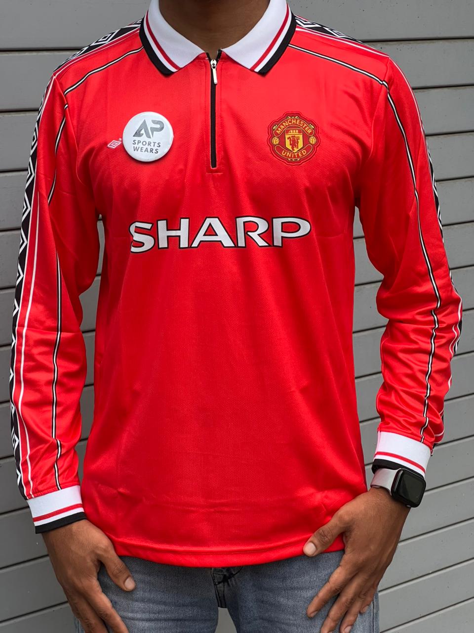Beckham Manchester United 1998 Home Kit Full Sleeve With Coller & Zip, Premium Embroidery