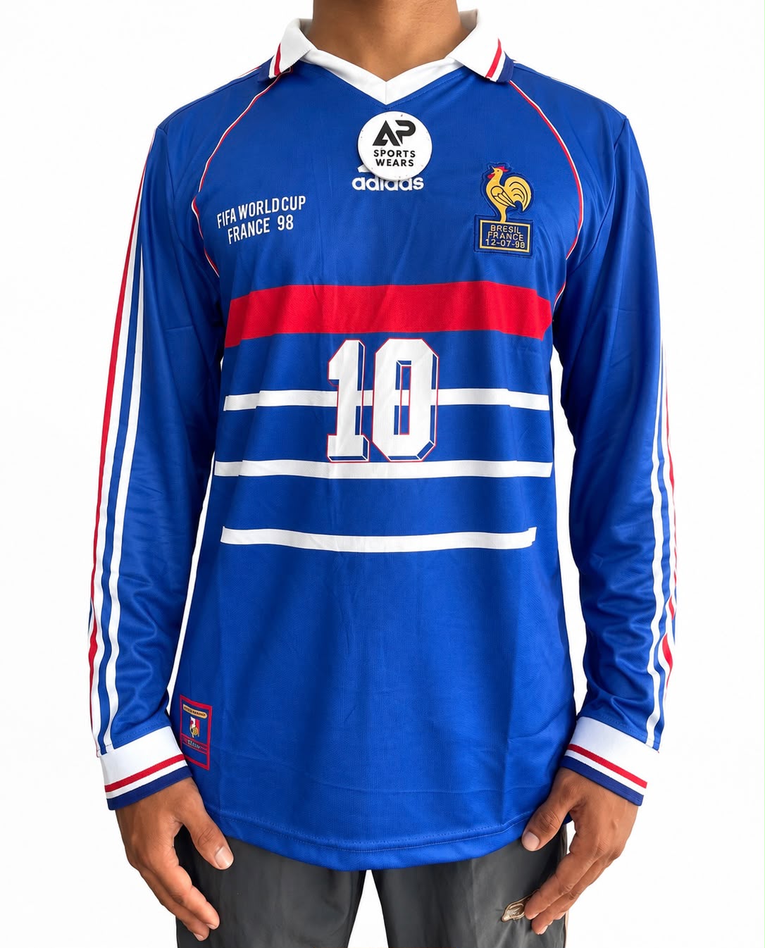 Zidane, France 1998 World Cup Home Kit, Collar & Full Sleeve With Premium Embroidery