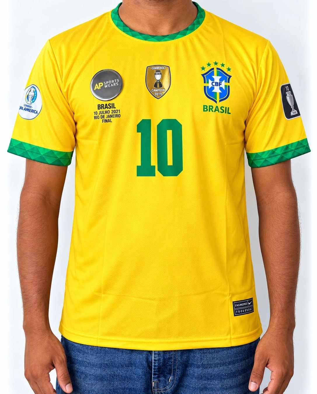 Neymar Jr Brazil 2021 Copa America Home Kit, Round Neck & Half Sleeve