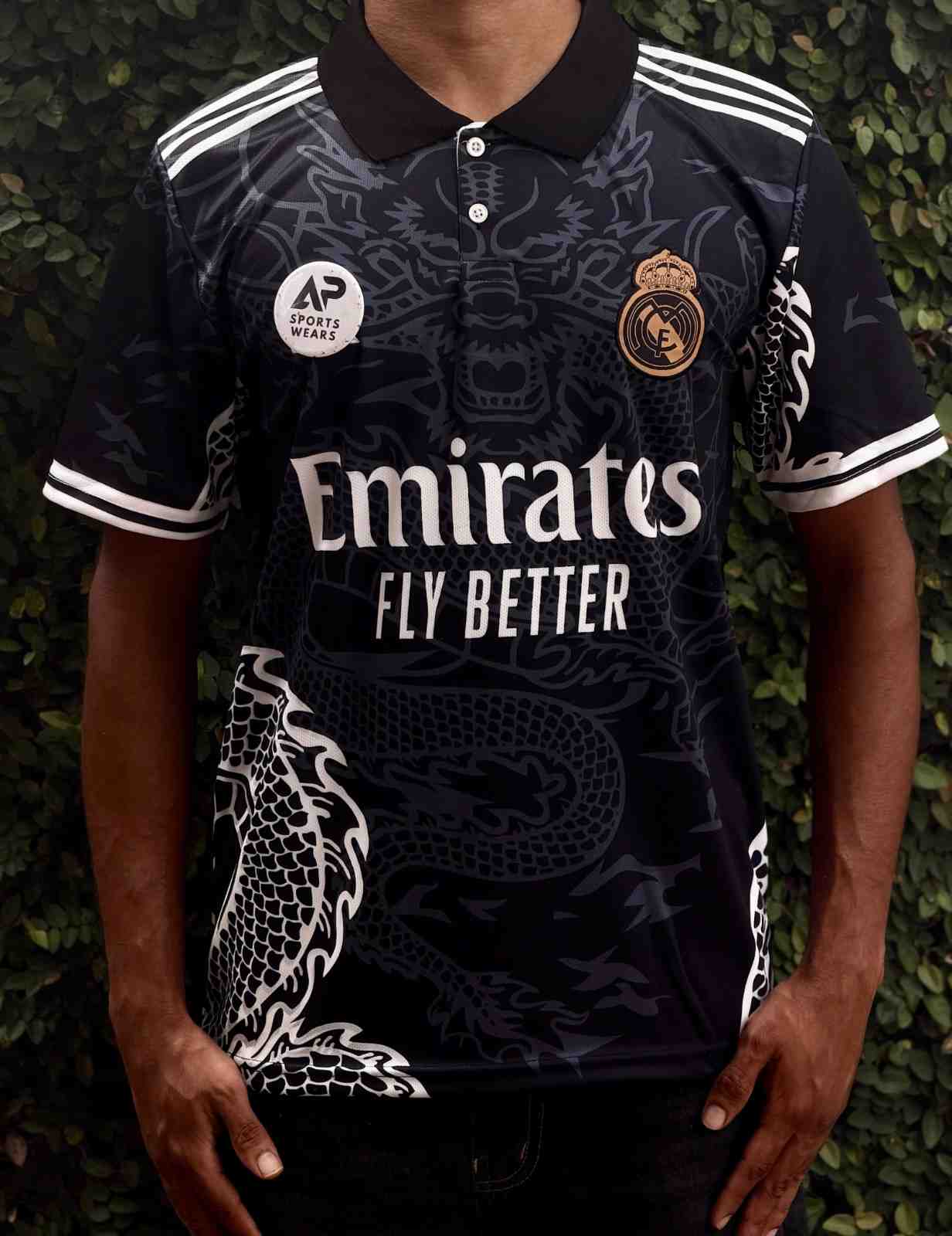 Real Madrid Special  Dragon Edition Black, Collar & Half Sleeve With Embroidery