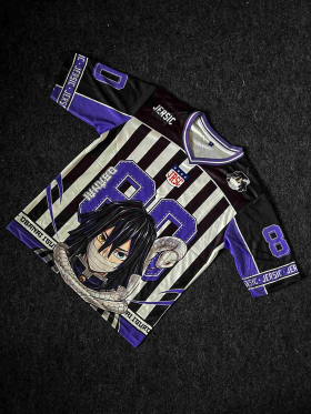  Jersic Obanai Iguro Demon Slayer Anime Special Edition Kit , Round Neck And Half-sleeve