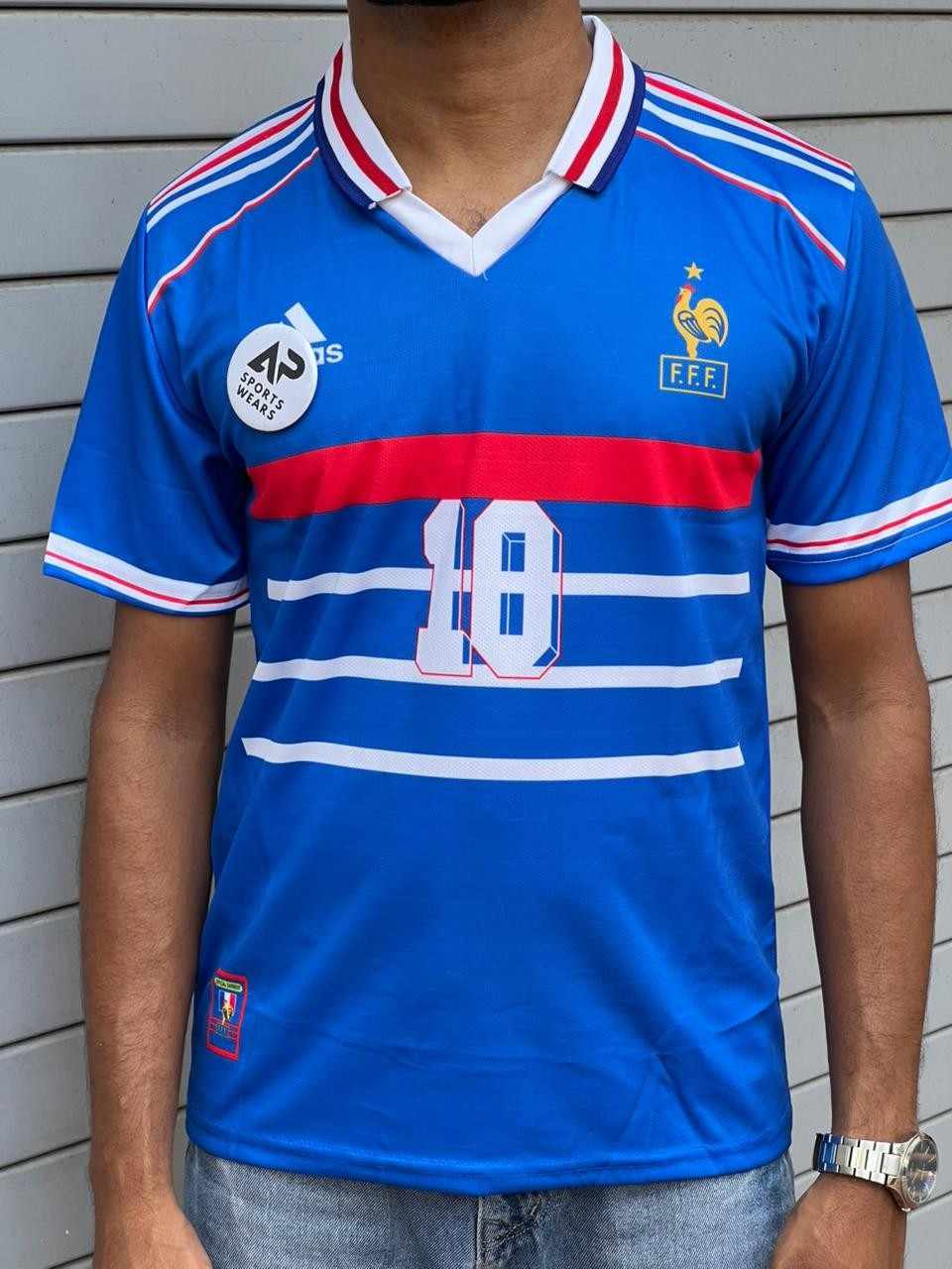 Zidane France 1998 Home Kit, Collar & Half Sleeve (AP Sports Wear)