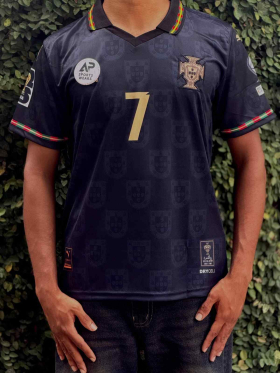 Ronaldo, Protugal Special Editionkit Black 2026, Collar  & Half Sleeve With Embroidery