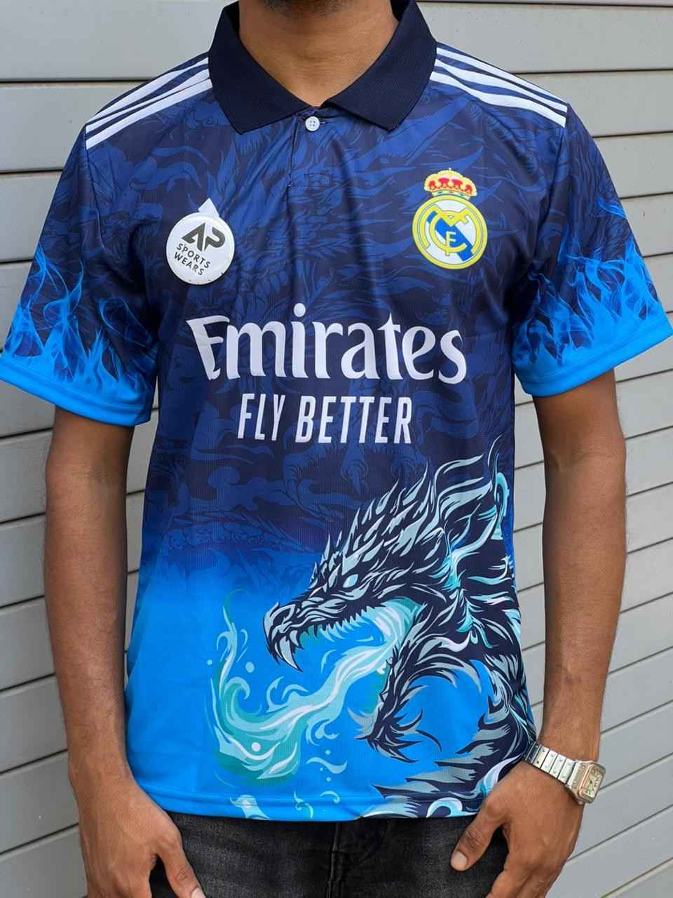 Real Madrid Blue Dargon Special Editon Kit, Collar With Half Sleeve (AP Sports Wear)