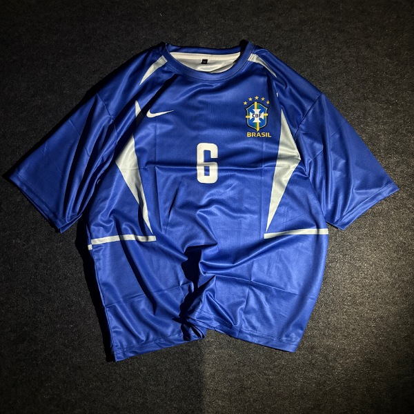 Roberto Carlos , Brazil 2002 Away Kit , Premium Round Neck & Five Sleeve (AP Sports Wear)