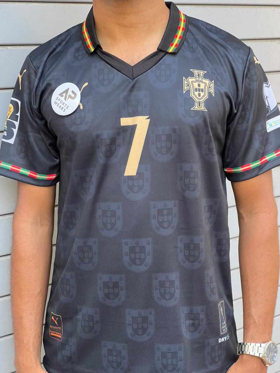 Cristiano Ronaldo Portugal 2025-26 Special Edition Kit Black, Collar & Half Sleeve (AP Sports Wear)