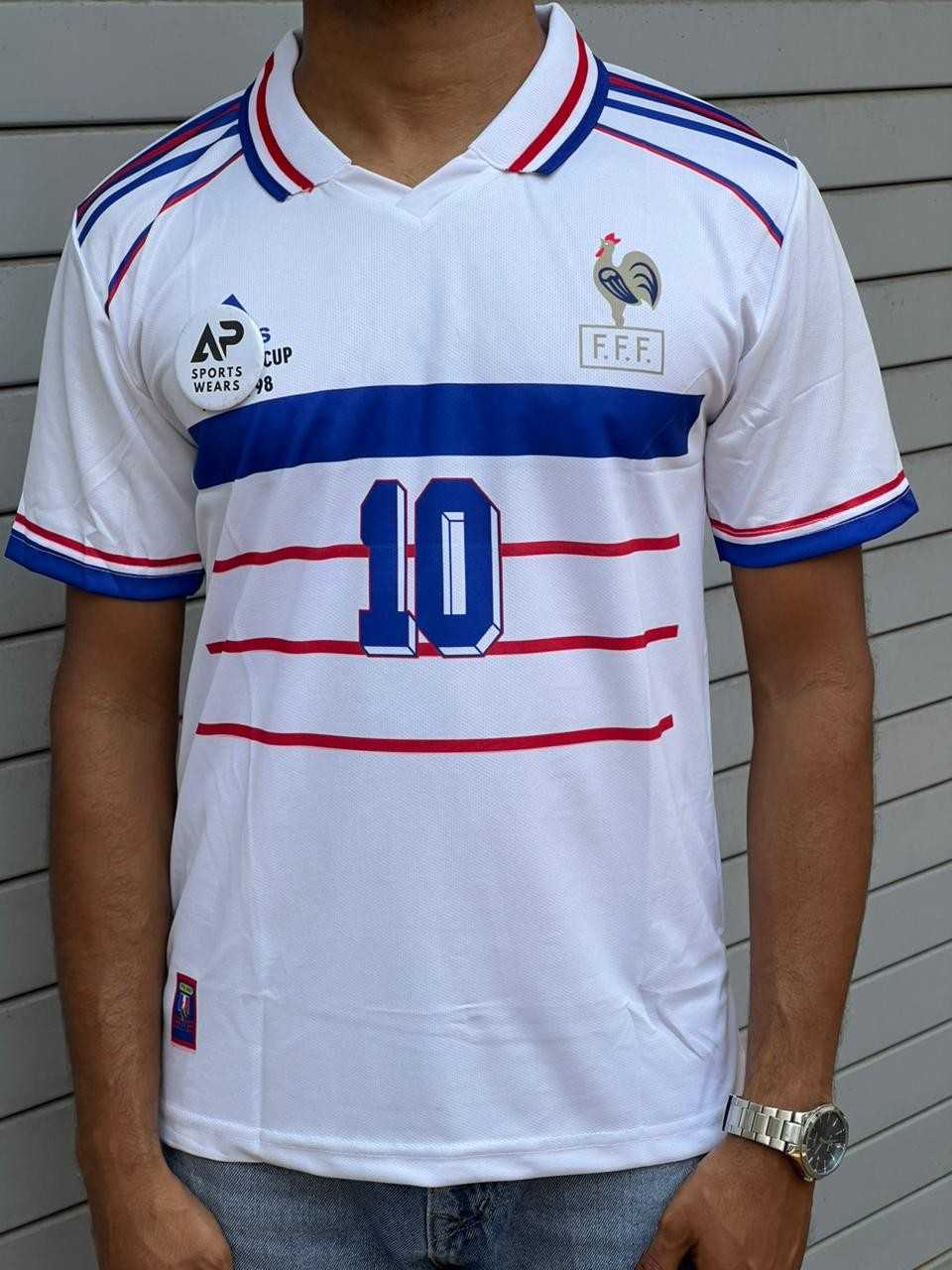Zidane France Away Retro 1998 Kit, Collar & Half Sleeve (AP Sports Wear)